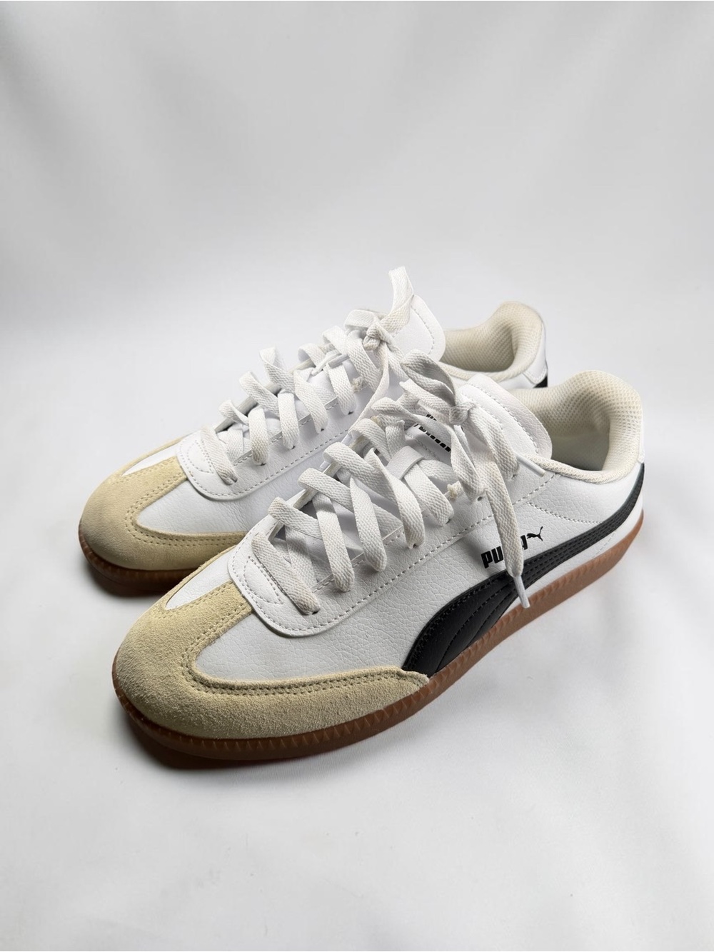 Puma White, Black & Cream Suede-Trim Sneakers